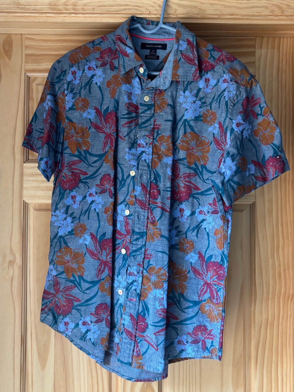 Tommy Hilfiger Blue Floral Short-Sleeve Button-Down Shirt